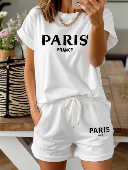 Fashionable Letter Cartoon Print Women'S Round Neck T-Shirt, Simple Design, Comfortable And Breathable, Suitable for Daily Leisure And Versatile, Showing a Natural And Elegant Style, a Must-Have for Summer Parties, Local Delivery