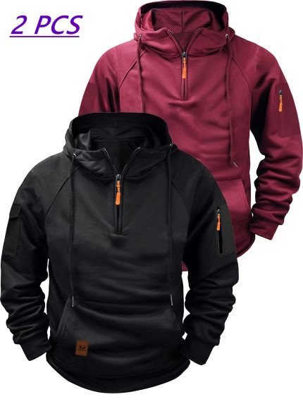 2pcs Men'S Casual Hooded Sweatshirts