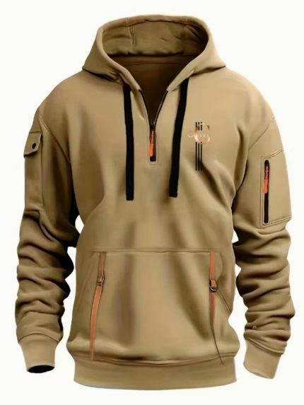 Men's Full-Zip Hooded Jacket with Multiple Utility Pockets
