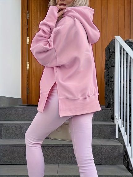 Fleece-Lined Hooded Sweatshirt with Slit Cuffs