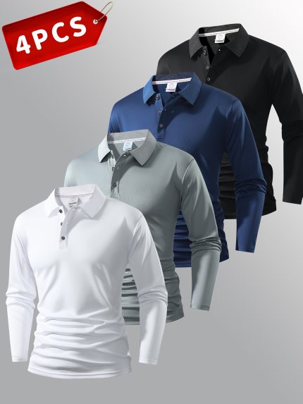 Four Piece Set of Autumn New Men'S Long Sleeved Polo Shirt