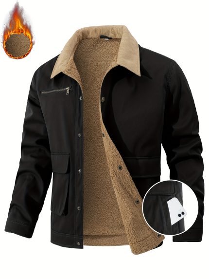 Men'S Casual Fleece-Lined Bomber Jacket with Multiple Pockets
