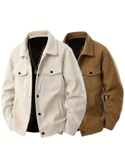 2pcs Men's Multicolor Corduroy Work Jacket