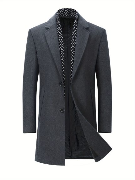 New Men's Wool Coat with Scarf Collar