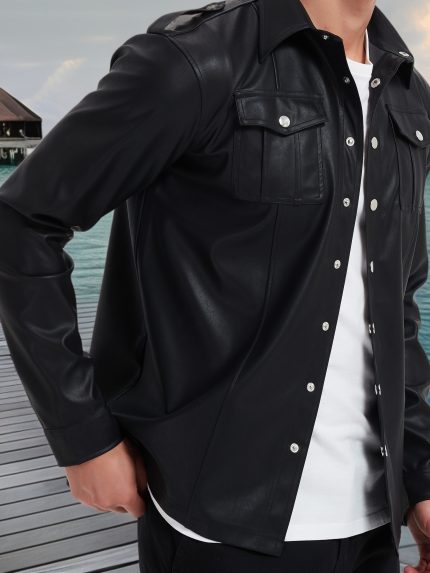 Men's Slim-Fit PU Blazer Jacket