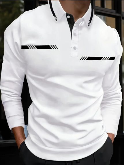 Men'S Slim-Fit White Long Sleeve Shirt
