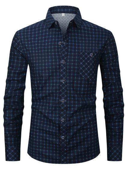 2pcs Plaid Button-Up Shirts 2pcs Men's Long Sleeve