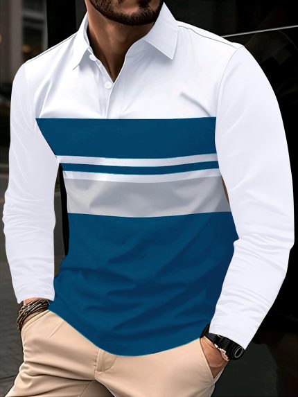 Men's Slim-Fit Striped Long Sleeve Dress Shirt