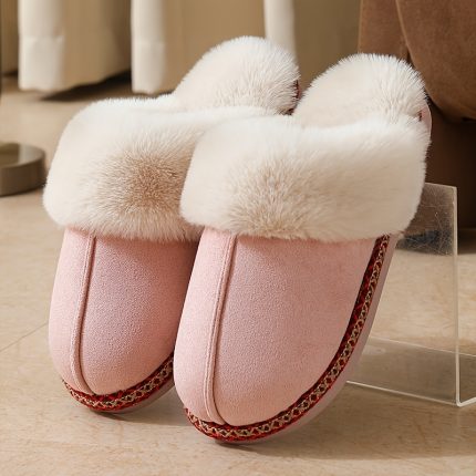 Women's Plush Furry Winter Slippers with Adjustable Toe Strap