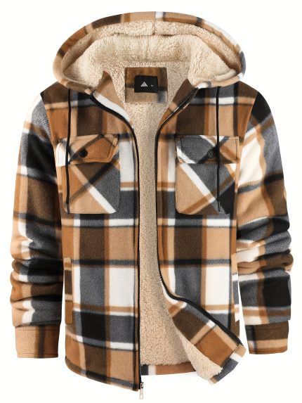 Men's Fashion Thin Plaid Hooded Jacket