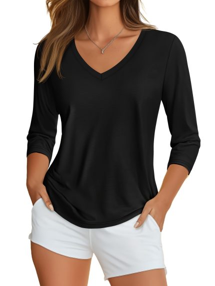 Four-Piece Women's Sleeve V-Neck Casual Loose Spring Summer Fashion Seven-Eighth Sleeve T-Shirt Set