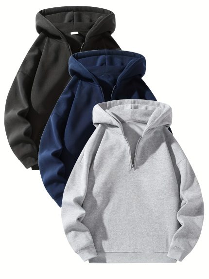 3pcs Unisex Fleece-Lined Hooded Sweatshirts