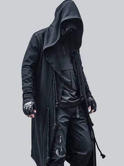 Men's Street Style Casual Black Hooded Cape Coat