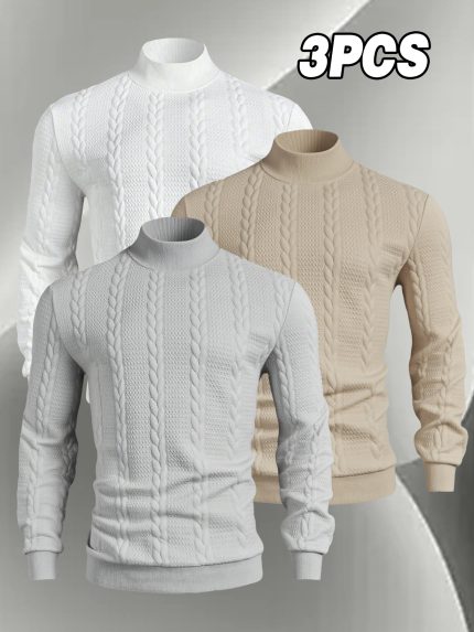 3pcs Men'S Long Sleeve Crew Neck Sweaters