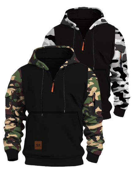 2pcs Men'S Camo Hoodie Set