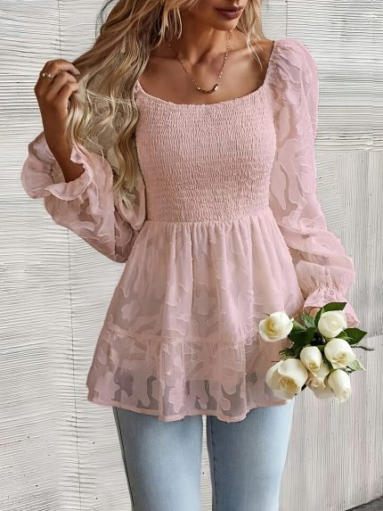 Elegant Pleated Trumpet Sleeve Ruffle Shirt