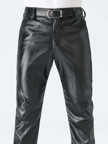 Men'S Slim-Fit Straight-Leg Faux Leather Pants