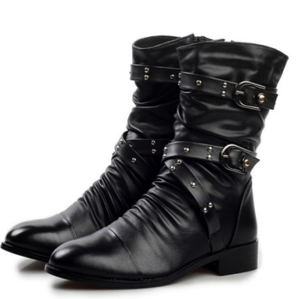 Men'S British-Style Pointed-Toe High-Top Zipper Boots