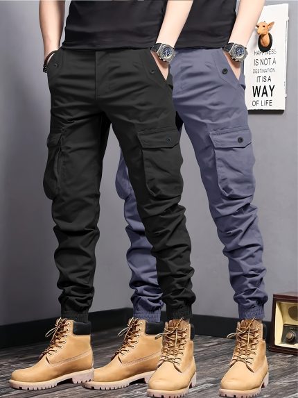 2pcs Fashion Casual Joggers with Multiple Pockets