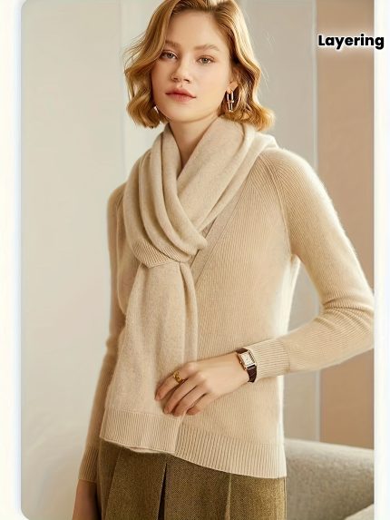 Women's Wool Cardigan - Asymmetrical Neckline & Three-Quarter Sleeves, Loose Fit Lightweight for All-Season Casual Outings, Machine Washable Elegant Layering Piece, Lightweight Cardigan, Allseason Wear, Subtle Pattern Detail