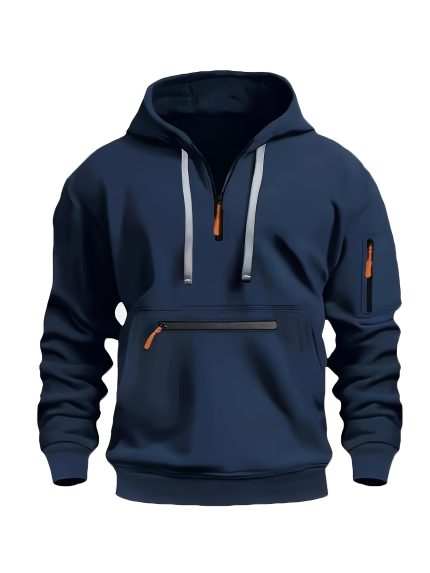 2pcs Men'S Solid Color Hooded Long Sleeve Half-Zip Sweatshirts